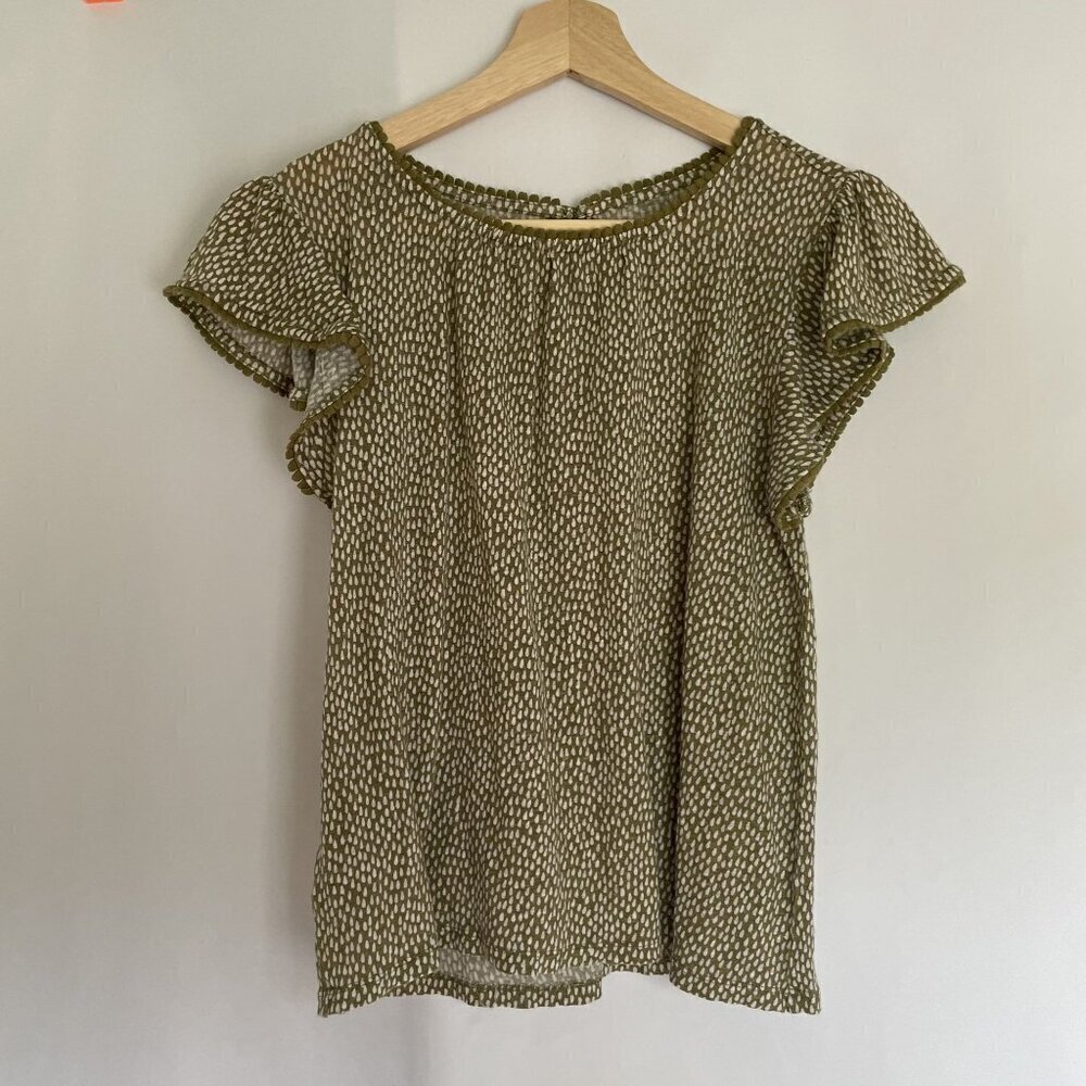 Loft linen essential women's size small sage green white spots casual summer top